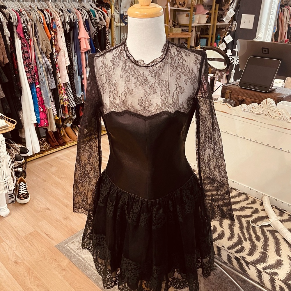 Valentino Black Lace Long Sleeve Dress